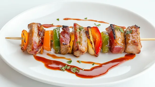 Gegrilltes Schaschlik-Fleisch mit Gemüse auf Teller