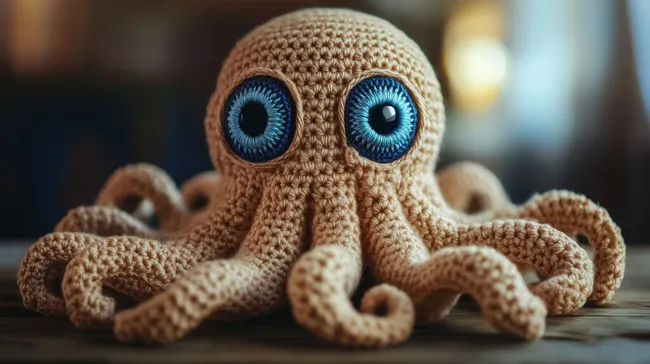 Gehäkelter Oktopus mit großen blauen Augen