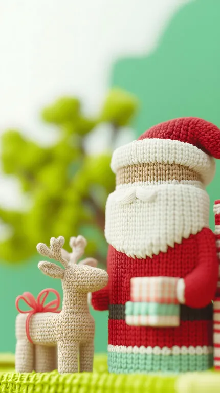 Gehäkelter Weihnachtsmann mit Geschenk und Rentier