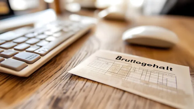 Gehaltsbuchhaltung auf Holzschreibtisch mit Taschenrechner
