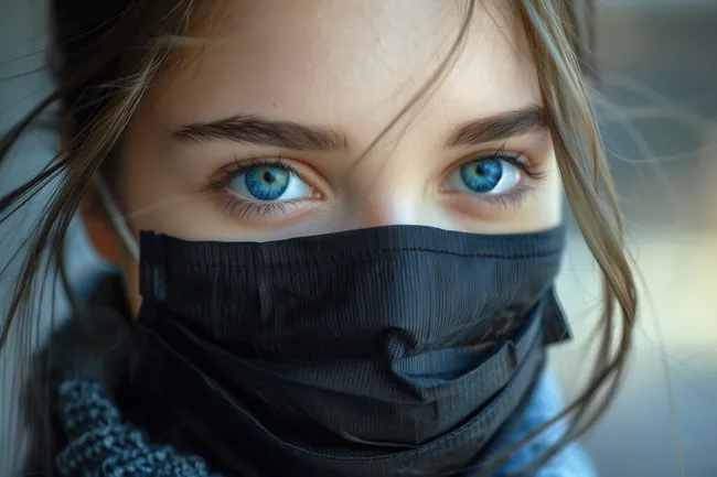 Geheimnisvolle Augen hinter schwarzem Schal