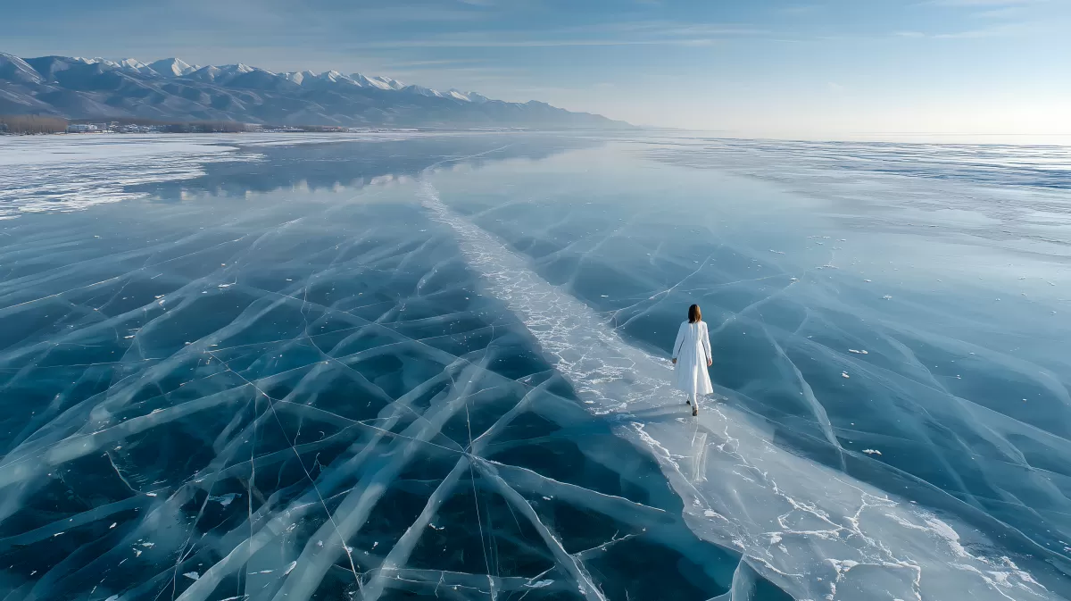 Geheimnisvolle Frau auf spiegelglattem Eis