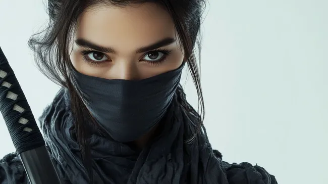 Geheimnisvolle Ninja-Frau mit Katana und Maske
