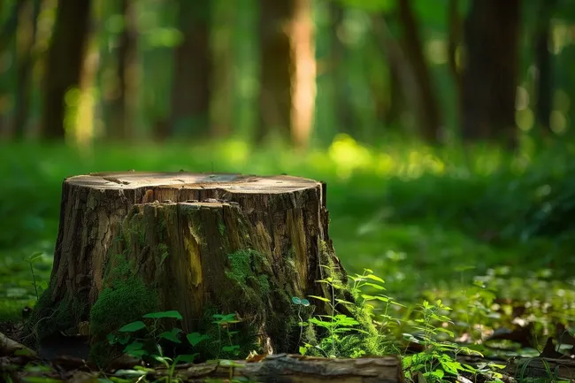 Geheimnisvoller Baumstumpf in idyllischem Waldstück