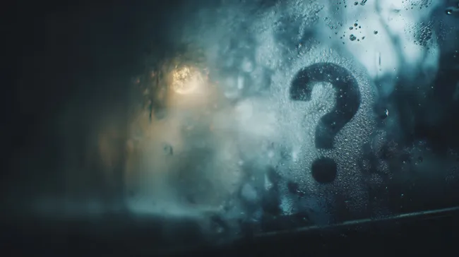 Geheimnisvolles Fragezeichen auf beschlagenem Glas