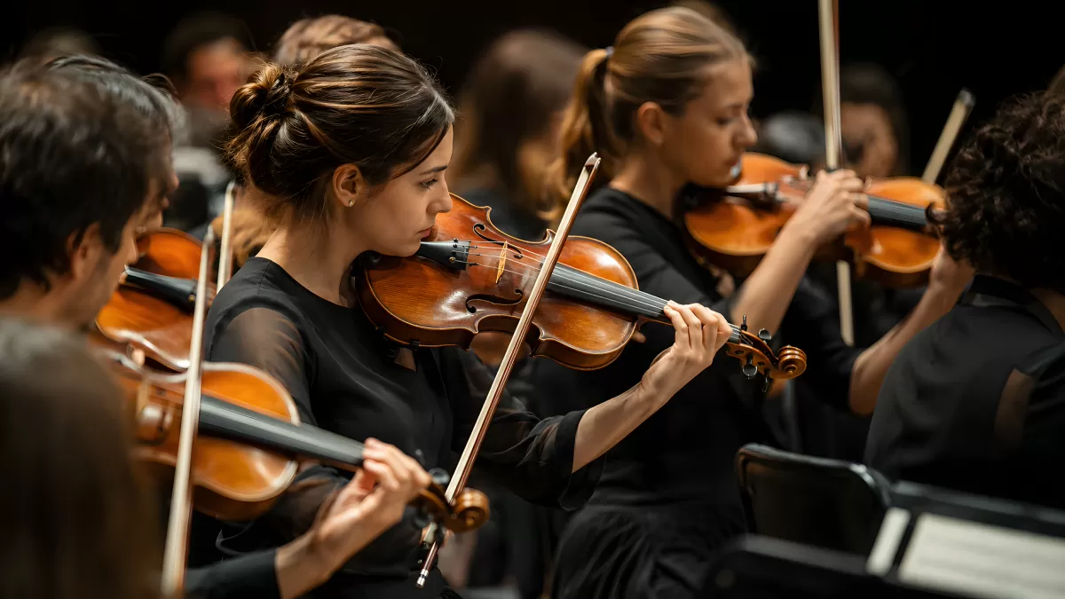 Geigerinnen im Orchester bei einem Konzertauftritt