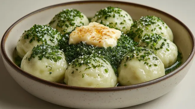 Gekochte Kartoffelknödel mit Kräuterrahm