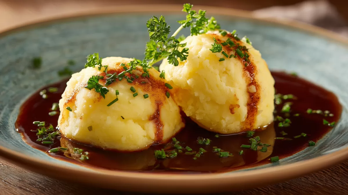 Gekochte Kartoffelknödel Spessarter Art mit Bratensauce