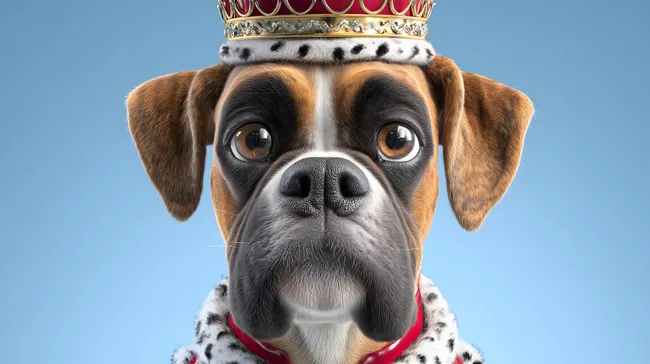 Gekrönter Boxer-Welpe auf blauem Hintergrund