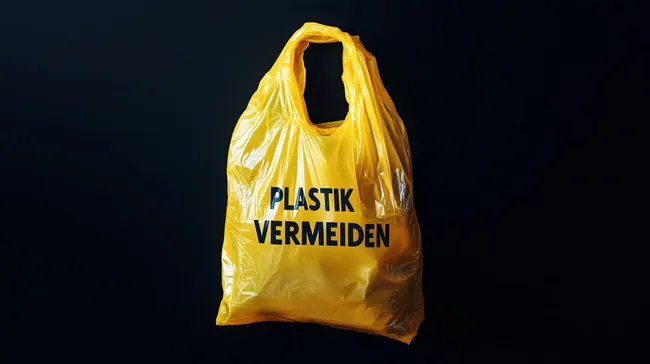 Gelbe Einkaufstüte mit Aufdruck 'Plastik vermeiden'