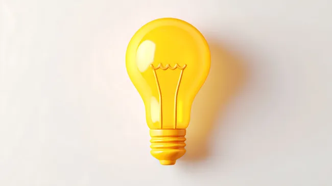 Gelbe Glühbirne als Ideensymbol auf weißem Hintergrund