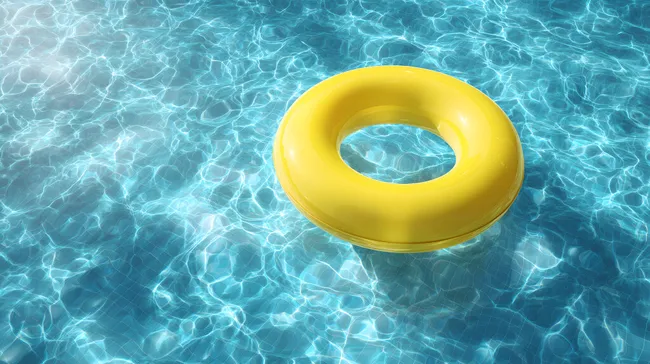 Gelber Schwimmreifen im türkisen Poolwasser