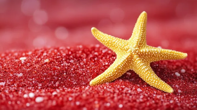 Gelber Seestern auf roter Sandtapete