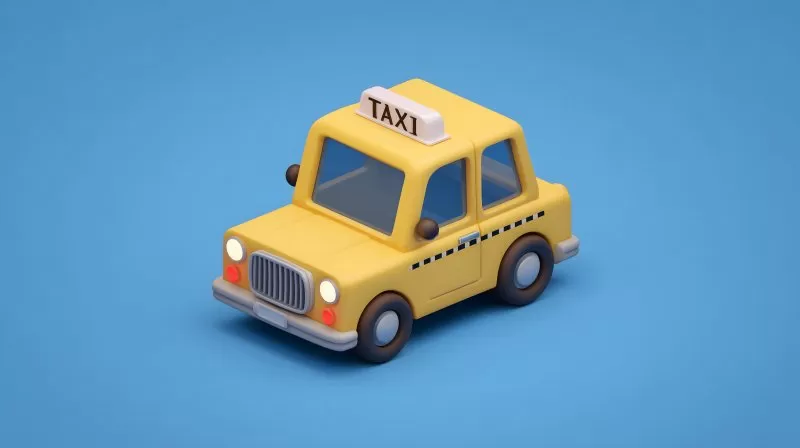 Gelbes 3D-Taxi mit TAXI-Schild
