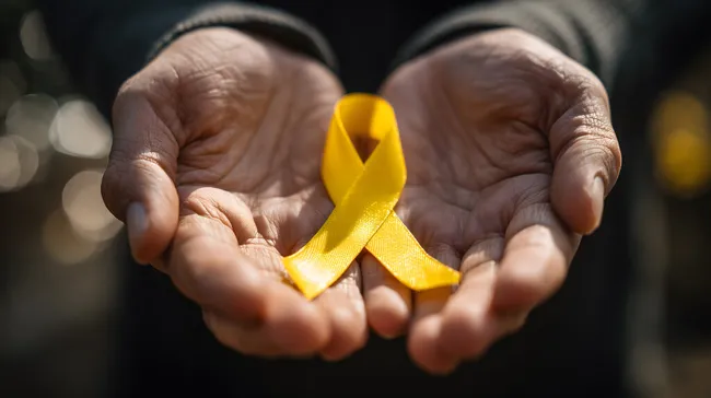 Gelbes Solidaritätsband in Händen