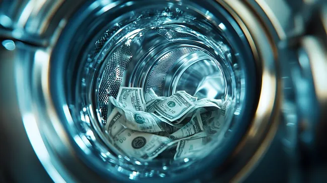Geld in einer Waschmaschine - Konzept für Geldwäsche