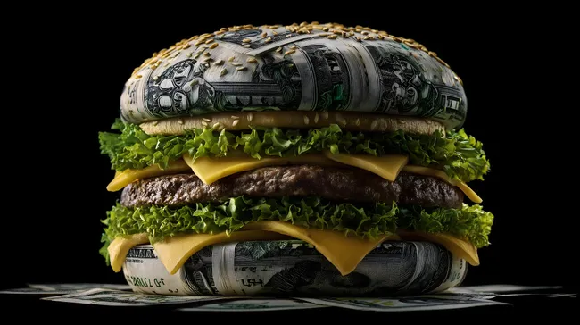 Geldschein-Burger auf schwarzem Hintergrund