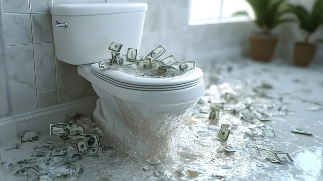 Geldverschwendung in der Toilette - Kostenloses Stockfoto
