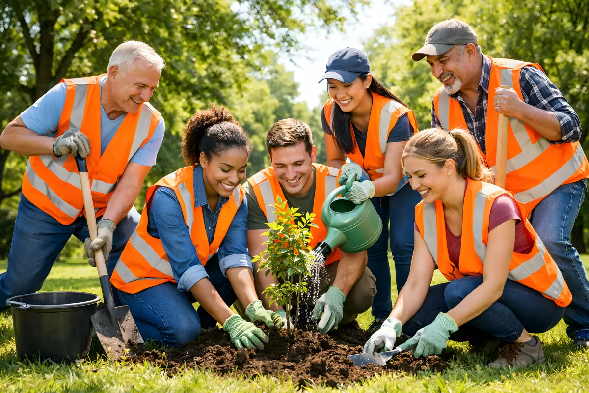 Gemeinnützige Gartenarbeit im Team - Baumpflanzung