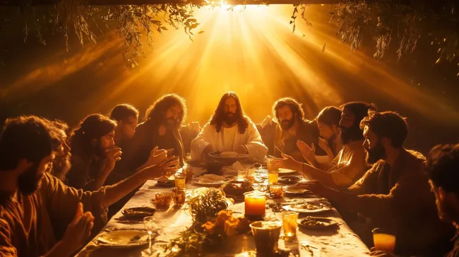 Gemeinschaftliches Festmahl im goldenen Licht