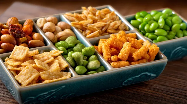 Gemischte Snackplatte mit Nüssen und Chips