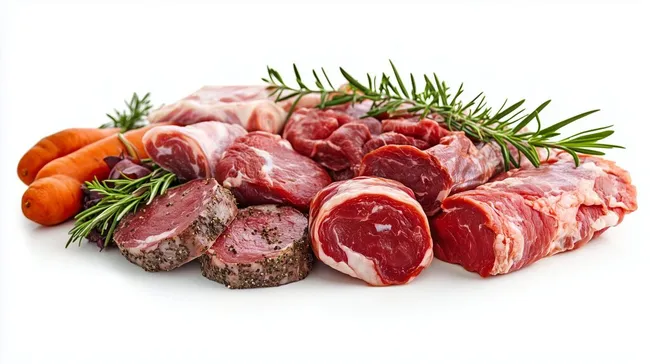 Gemischtes rohes Fleisch mit Gewürzen und Gemüse