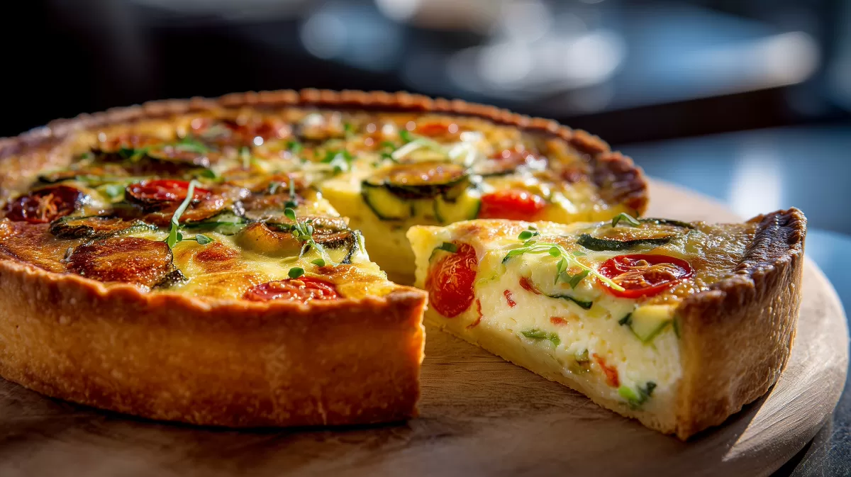 Gemsequiche mit Tomaten und Zucchini angeschnitten