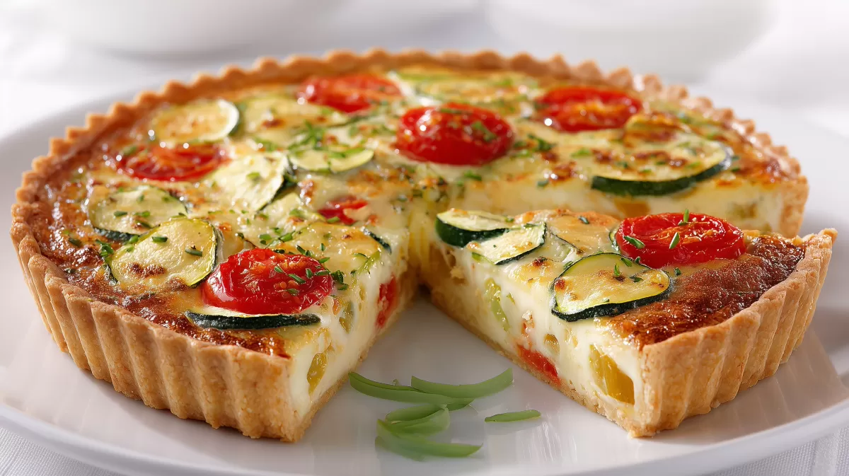 Gemsequiche mit Zucchini und Tomaten angeschnitten