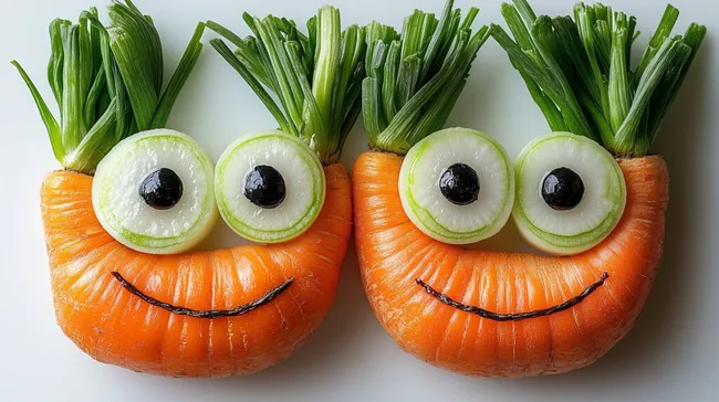 Gemüsegesicht mit leuchtenden Augen und lächelndem Mund