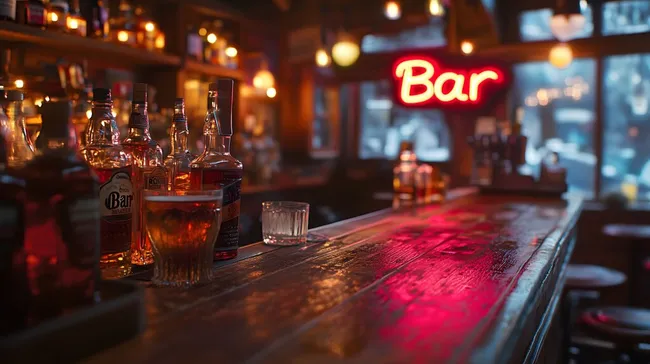 Gemütliche Cocktail-Bar mit Neonbeleuchtung