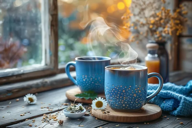 Gemütliche Herbststimmung mit Kaffeetassen