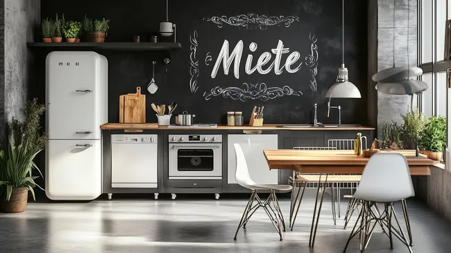 Gemütliche Küche mit modernen Geräten und Holzoptik