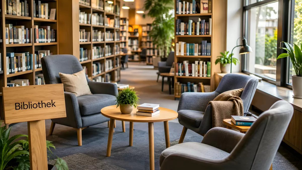 Gemütliche Leseecke in einer modernen Bibliothek