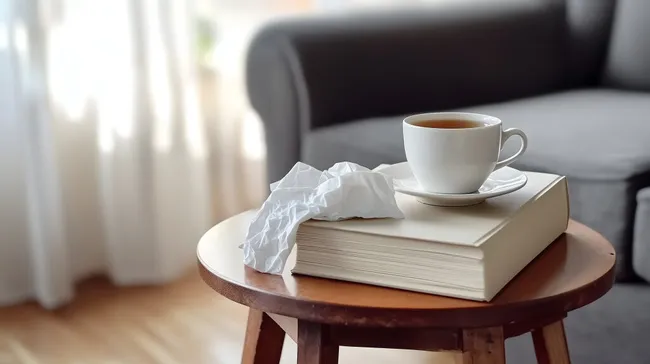 Gemütliche Leseecke mit Tee und Taschentuch