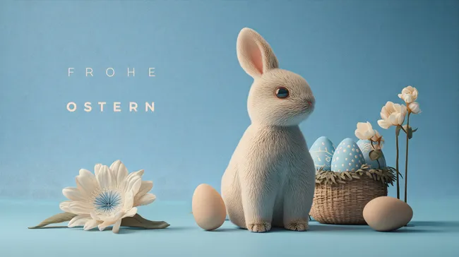 Gemütliche Osteridylle mit Hase und Blumen