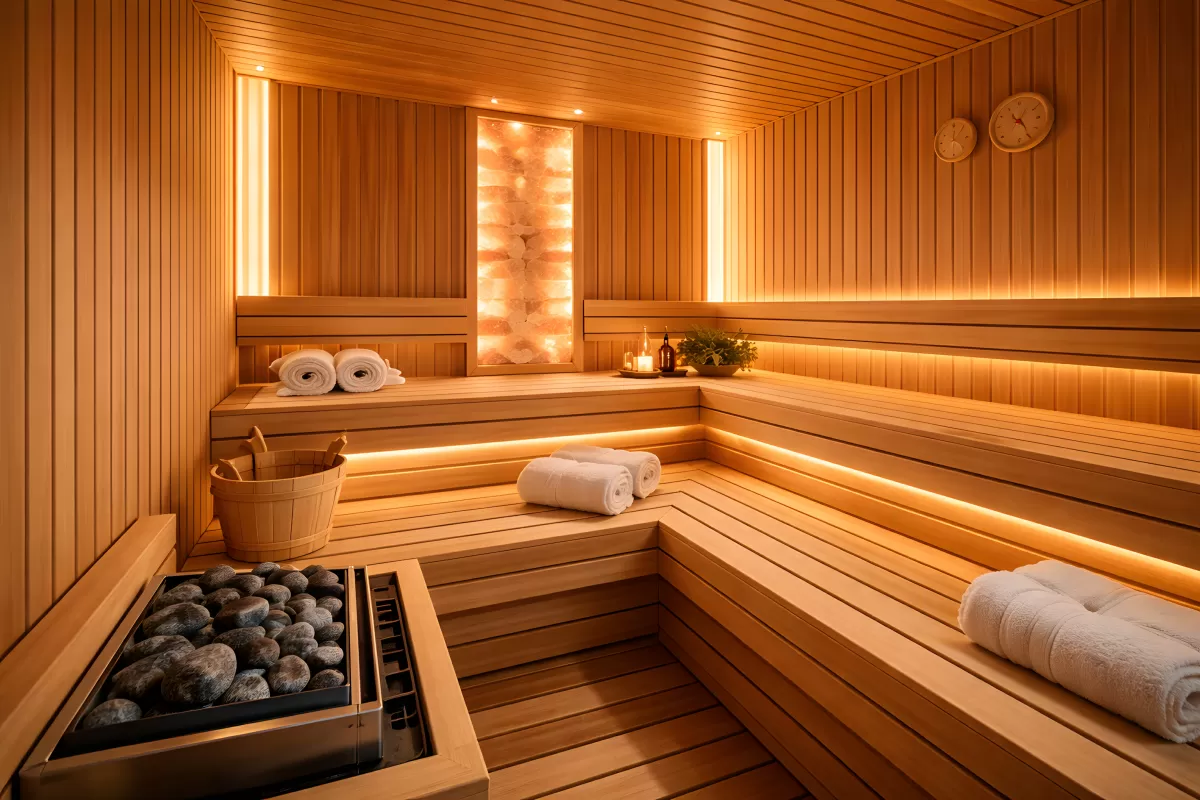 Gemütliche Sauna mit Natursteinheizung