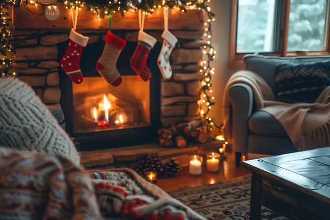 Gemütliche Weihnachtsszene am Kamin