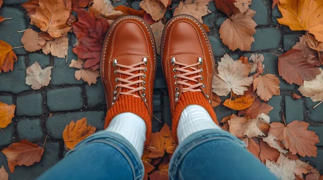 Gemütlicher Herbstspaziergang in Lederstiefeln