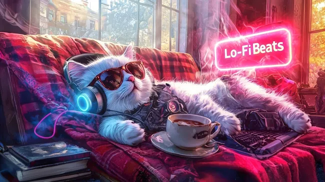 Gemütlicher Katzenaufenthalt in entspannter Lo-Fi-Atmosphäre