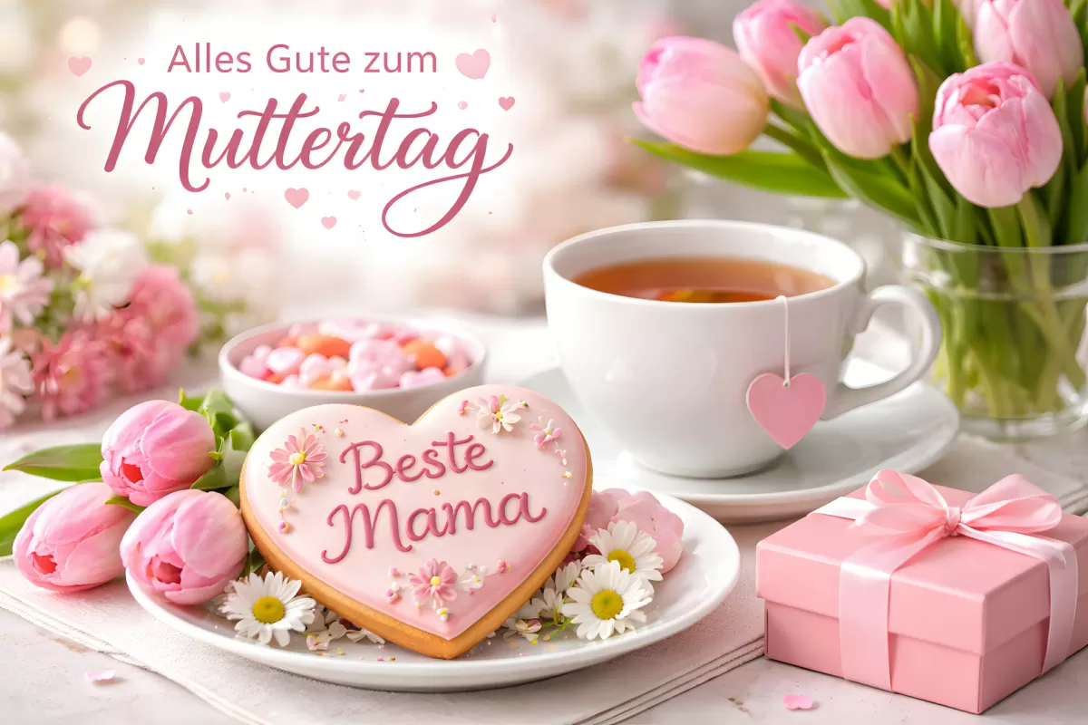 Gemütlicher Muttertagsgruß mit Tee und Plätzchen
