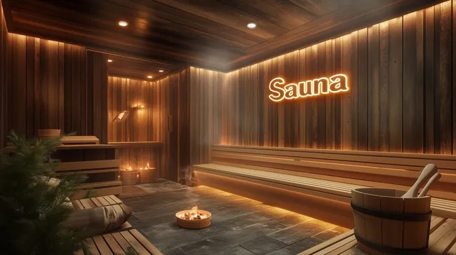 Gemütlicher Saunaraum mit warmer Holzvertäfelung