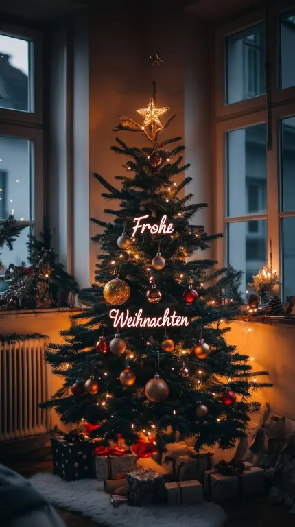 Gemütlicher Weihnachtsbaum in winterlicher Stube