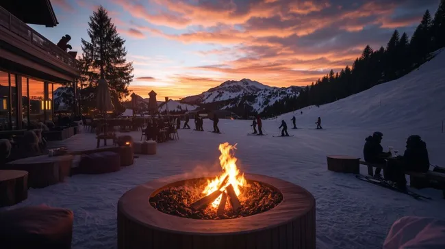Gemütlicher Wintertag an der Après-Ski-Feuerstelle
