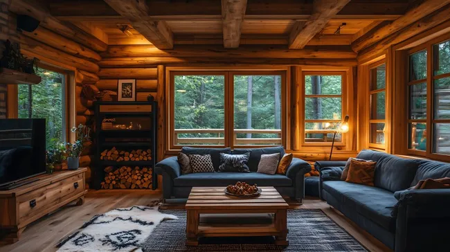 Gemütliches Blockhaus-Wohnzimmer mit modernen Akzenten