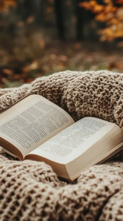 Gemütliches Buch lesen bei Herbstlaub