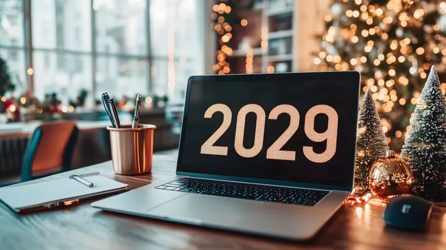 Gemütliches Büroarbeiten mit Weihnachtsdekor