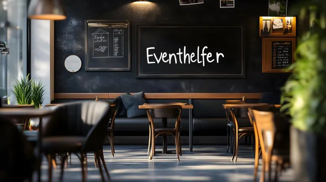 Gemütliches Cafe-Interieur mit Eventhelfer-Anzeige