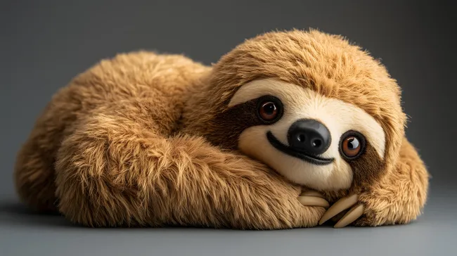 Gemütliches Faultier-Plüschtier in Nahaufnahme