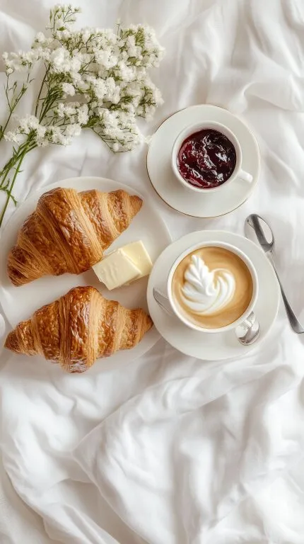 Gemütliches Frühstückserlebnis mit Kaffee und Croissants