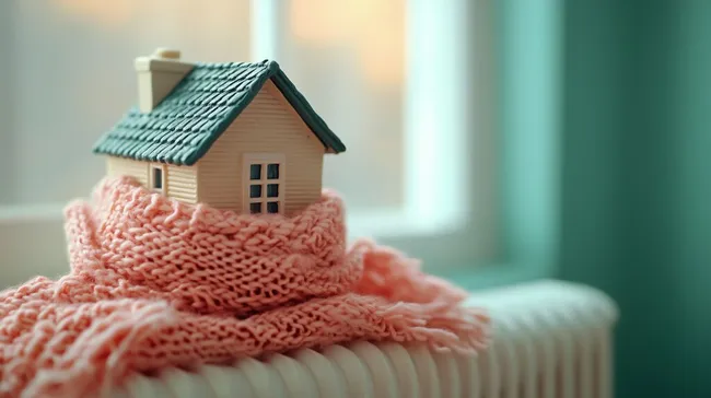 Gemütliches Holzhaus in rosa Wolldecke gehüllt